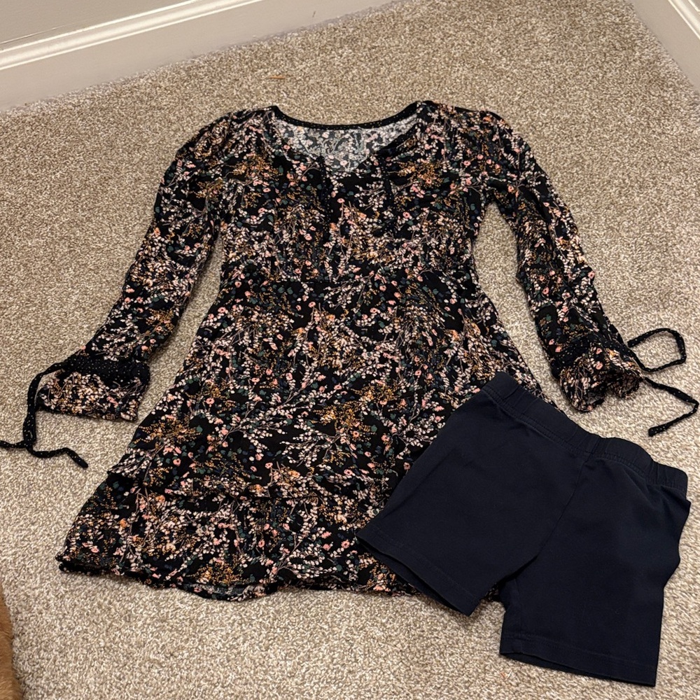 Girls’ Floral Long Sleeve Dress with Shorts
